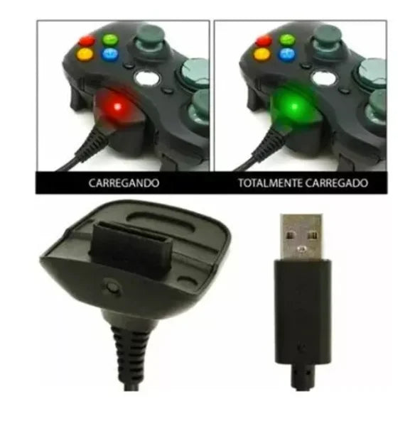 Controle Xbox 360 Kit Fonte e Carregador com Cabo USB