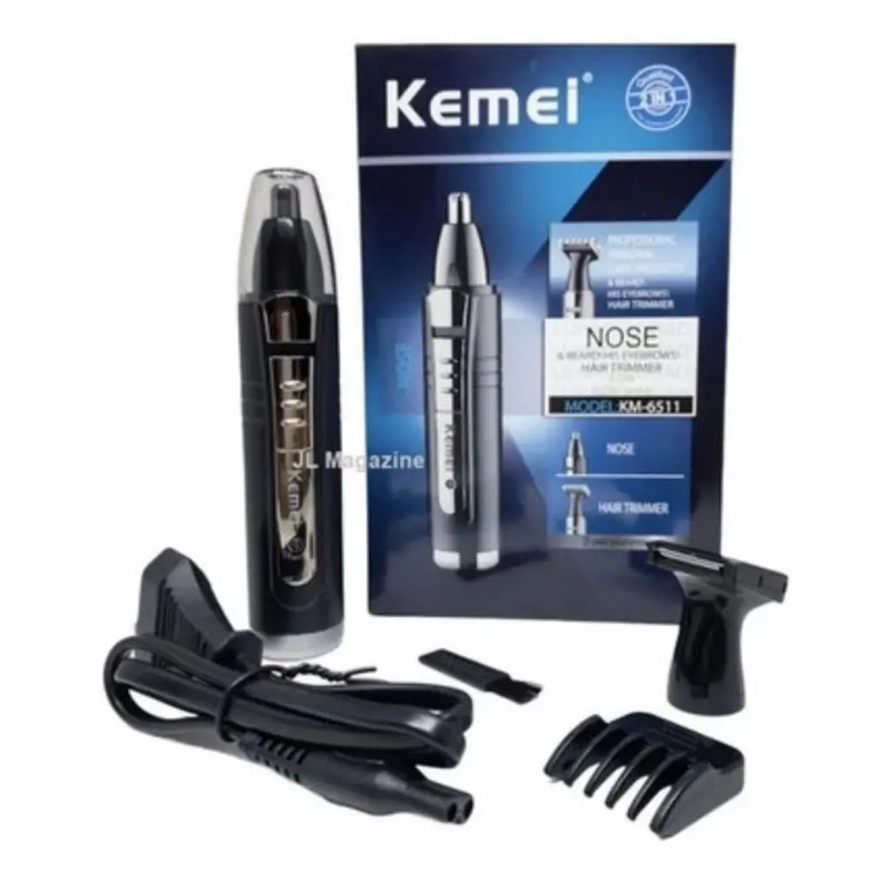KM-6511 - Aparador Original Kemei 2 em 1 para Barba, Cabelo, Pelos do Nariz e Ouvido, Portátil e Versátil