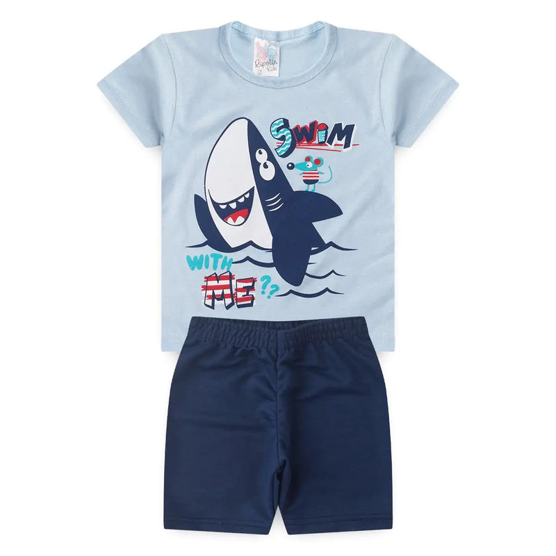 Kit com 2 Conjuntos Masculinos Infantil – Blusinha e Bermuda para Primavera/Verão