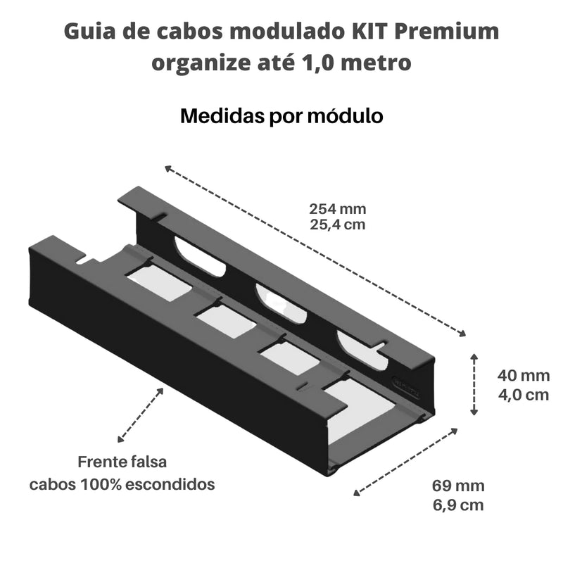 Organizador de Cabos e Fios 1 Metro – Guia Modular com Fixação Dupla Face e Opção com Parafuso