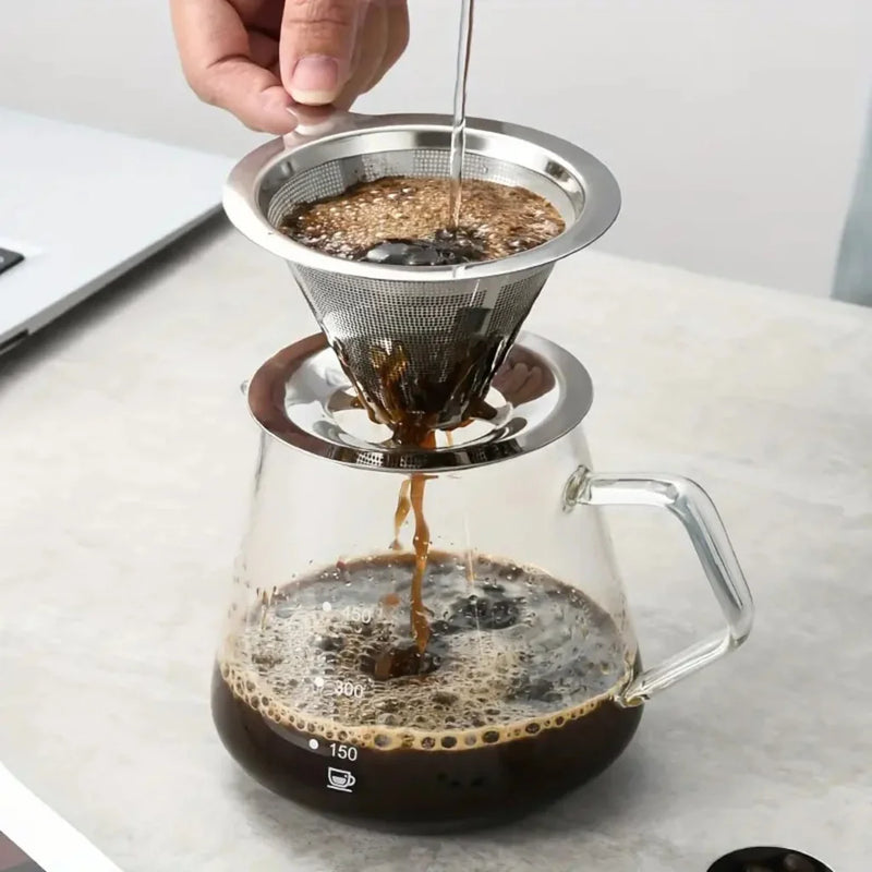 Filtro de Café em Inox, Coador Grande Reutilizável, Pour Over, Ecológico, Prático, Durável, Fácil de Limpar e Compacto