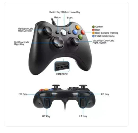 Controle com Fio Xbox 360 e PC – Joystick USB para Games – Compatível com Xbox 360, Xbox 360 Fat e PC (Windows)