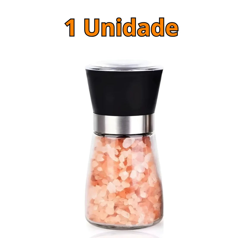 Kit com 2 Moedores para Temperos, Sal, Pimenta e Especiarias em Vidro e Inox