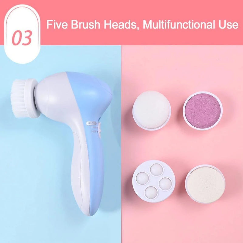 Escova Elétrica Facial 5 em 1 Massageador Esponja Limpeza de Pele Esfoliação Rosto Skincare Harmonização Facial Beleza Pistola M