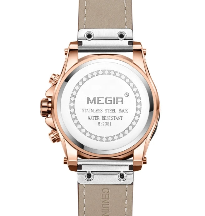Relógio Masculino Quartz Esportivo com Três Olhos, Cronômetro, Pulseira de Couro