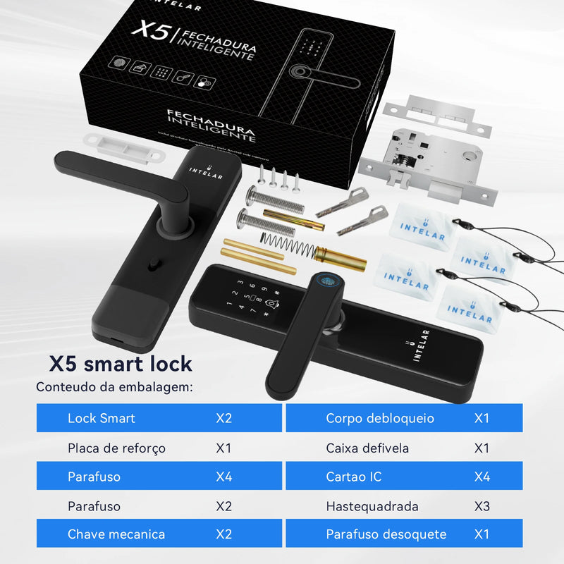 Fechadura Digital Intelar X5 Tuya Wi-Fi – Impressão Digital, Senha e Controle Inteligente  Especificações: