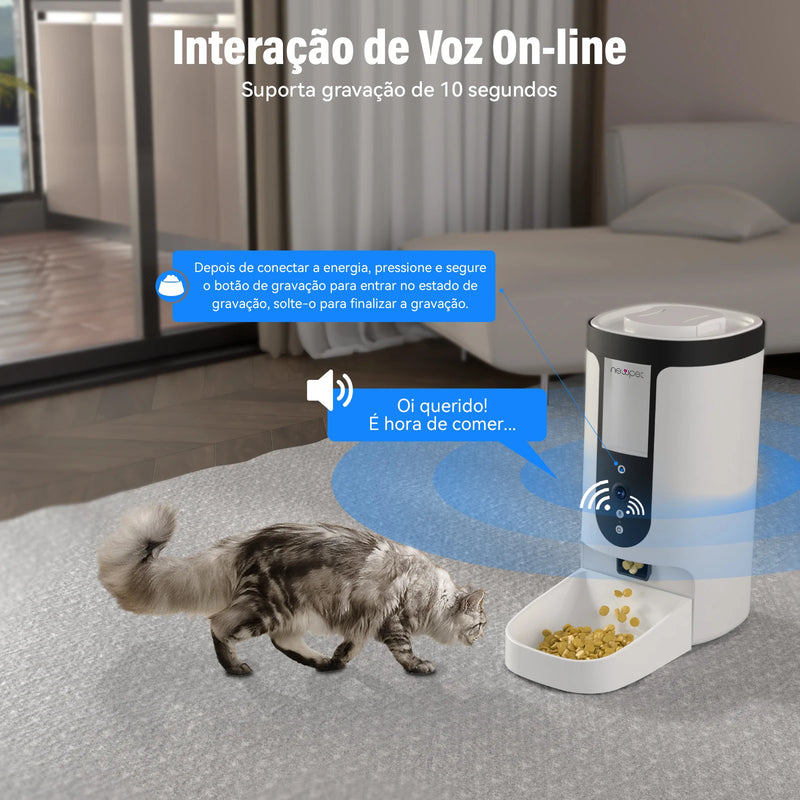 Novo alimentador automático para gatos Newpet 4L, tigela inteligente para pets com APP, câmera, controle remoto, tigelas grandes para cães, dispensador de ração para gatos.