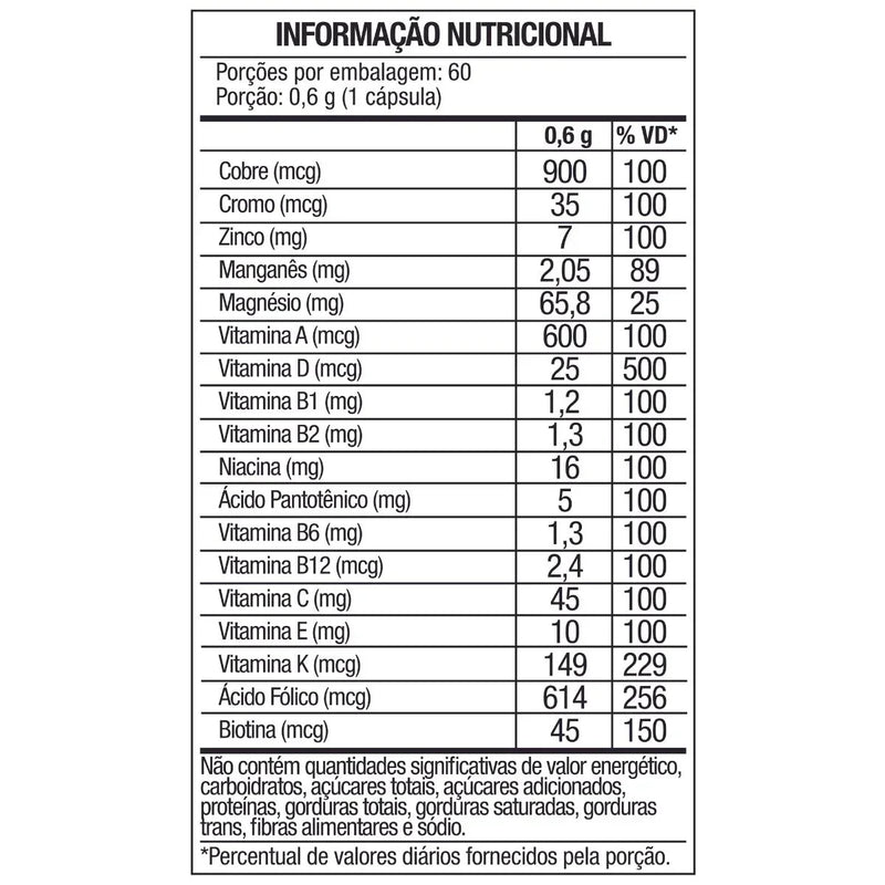 Multivitamínico 60 Cápsulas – 5 Minerais – 13 Vitaminas – Soldiers Nutrition