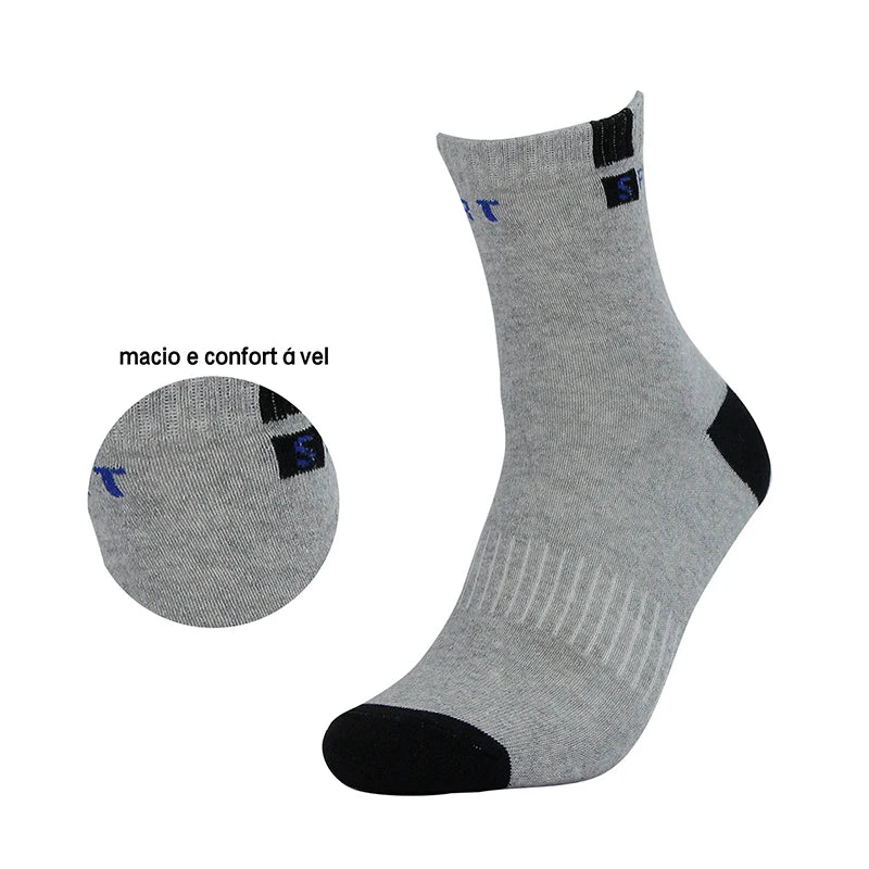 12 Pares de Meias Masculinas de Algodão – Respiráveis, com Algodão, Cano Médio, Esportivas, Verão, Secagem Rápida