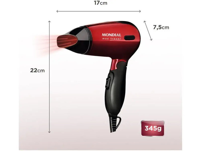 Secador de Cabelo Mondial Max Travel SC-10 – 1200W – Bivolt – Vermelho