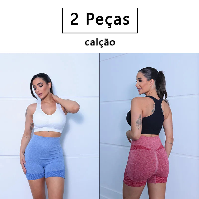 2 Peças, Calças Legging Femininas para Yoga com Controle de Barriga e Glúteos, Cintura Alta, Shorts de Academia para Corrida