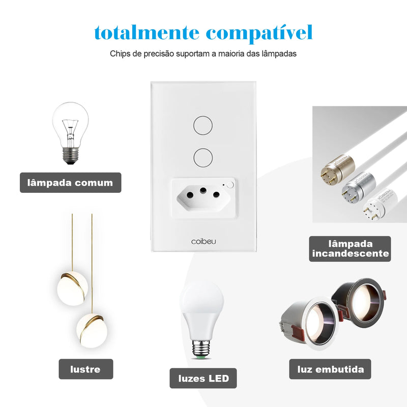 Interruptor Inteligente WiFi (16A) – Controle por Voz com Alexa/Google Home, Vidro Temperado, Capacidade Máxima de 3680W, Coibeu