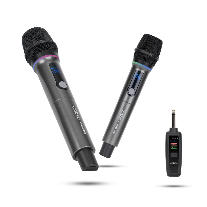 Microfone Profissional Sem Fio com Suporte, Compatível com PC, RGB, UHF Duplo Sem Fio, Ideal para Karaokê, Coibeu, Envio do Brasil.        4o