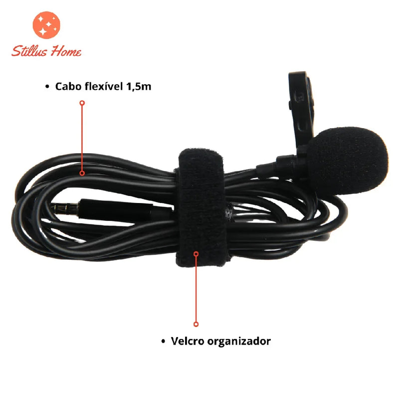 **Microfone de Lapela Condensador com Espuma Isolante – Captação Profissional e Redução de Ruído**