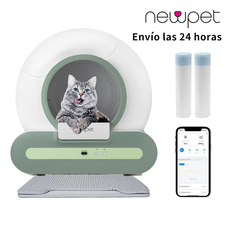 Caixa de Areia Automática Inteligente Newpet para Gatos – 65L, Autolimpante com Controle via App, Desodorizador Iônico