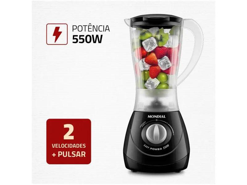 L-550-W Liquidificador Mondial Easy Power Preto 2 Velocidades 550W - 220V