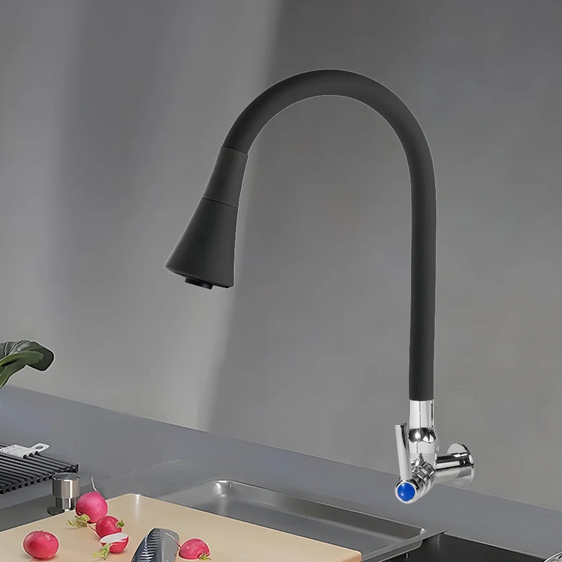 Torneira Gourmet Cozinha Deluxe Para Parede Pia com chuveiro preto flexível de 360 graus