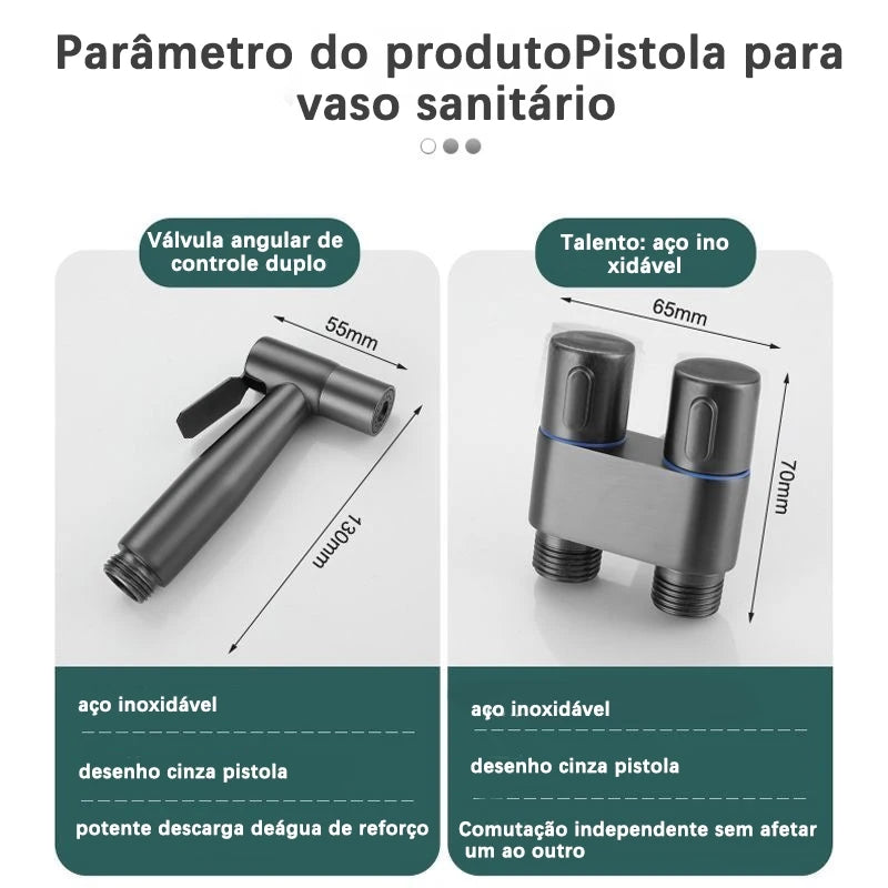 Kit de Chuveiro Higiênico com Duplo Registro e Saída de Água Independente – Preto