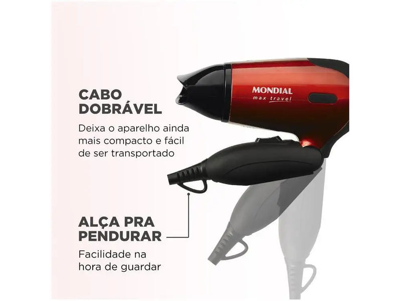 Secador de Cabelo Mondial Max Travel SC-10 – 1200W – Bivolt – Vermelho