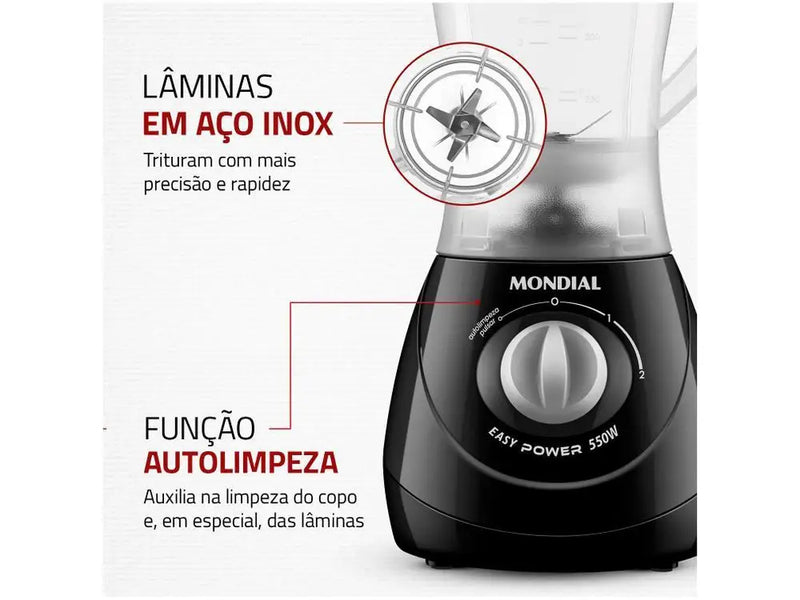 L-550-W Liquidificador Mondial Easy Power Preto 2 Velocidades 550W - 220V