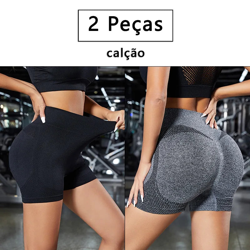 2 Peças, Calças Legging Femininas para Yoga com Controle de Barriga e Glúteos, Cintura Alta, Shorts de Academia para Corrida