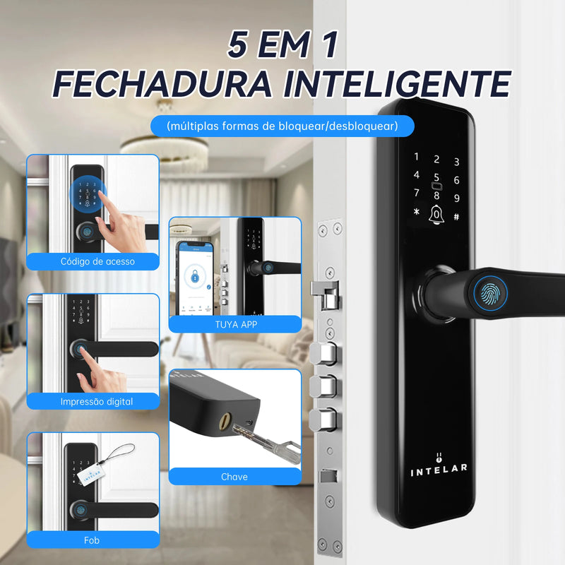 Fechadura Digital Intelar X5 Tuya Wi-Fi – Impressão Digital, Senha e Controle Inteligente  Especificações: