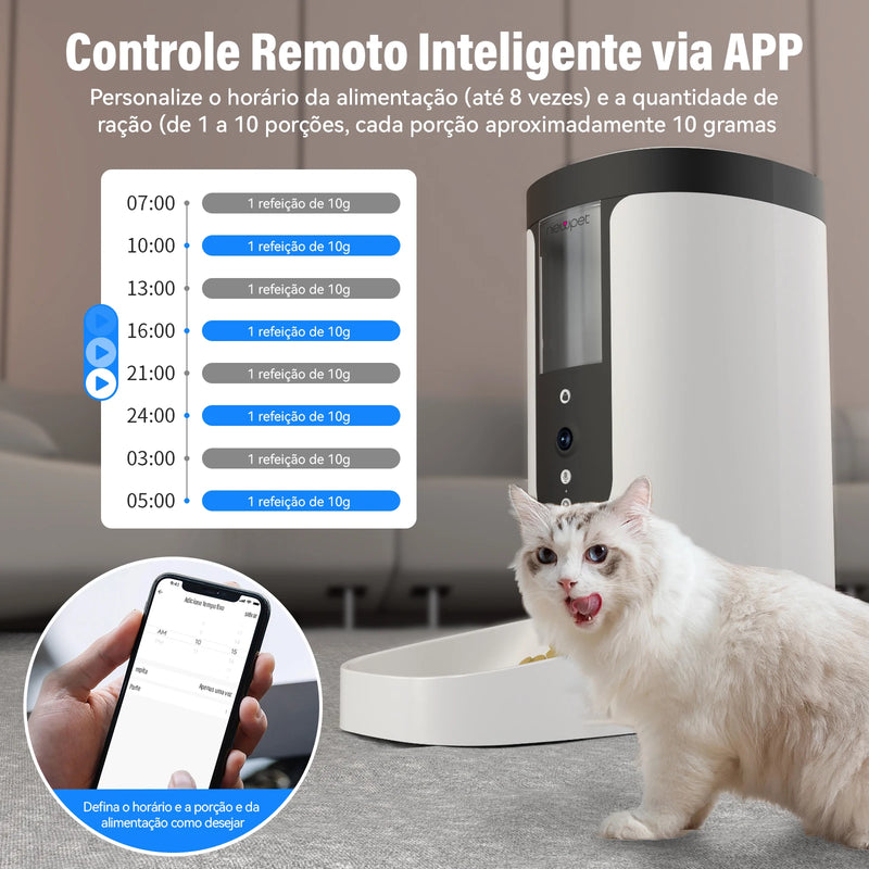 Novo alimentador automático para gatos Newpet 4L, tigela inteligente para pets com APP, câmera, controle remoto, tigelas grandes para cães, dispensador de ração para gatos.