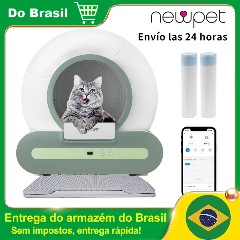 Caixa de Areia Automática Inteligente Newpet para Gatos – 65L, Autolimpante com Controle via App, Desodorizador Iônico