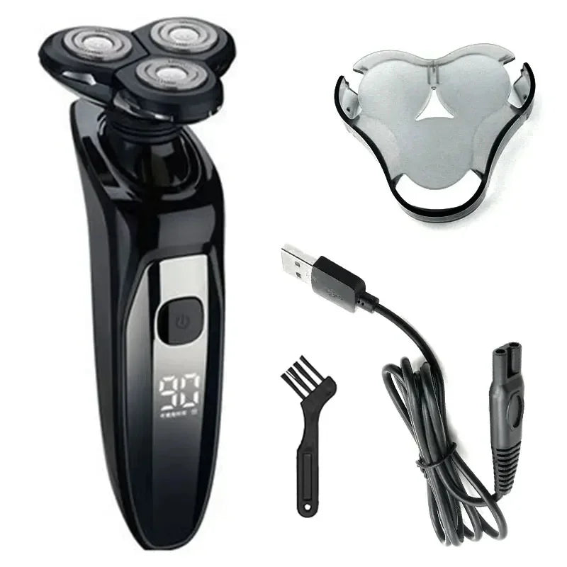 Kemei Aparador Elétrico à Prova d’Água com Display LCD – Máquina de Barbear Facial Recarregável para Barba Úmida e Seca KM-1524