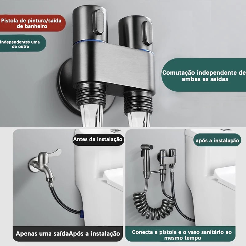 Kit de Chuveiro Higiênico com Duplo Registro e Saída de Água Independente – Preto