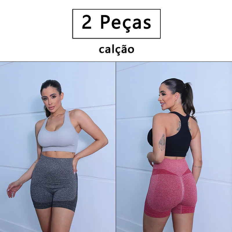 2 Peças, Calças Legging Femininas para Yoga com Controle de Barriga e Glúteos, Cintura Alta, Shorts de Academia para Corrida