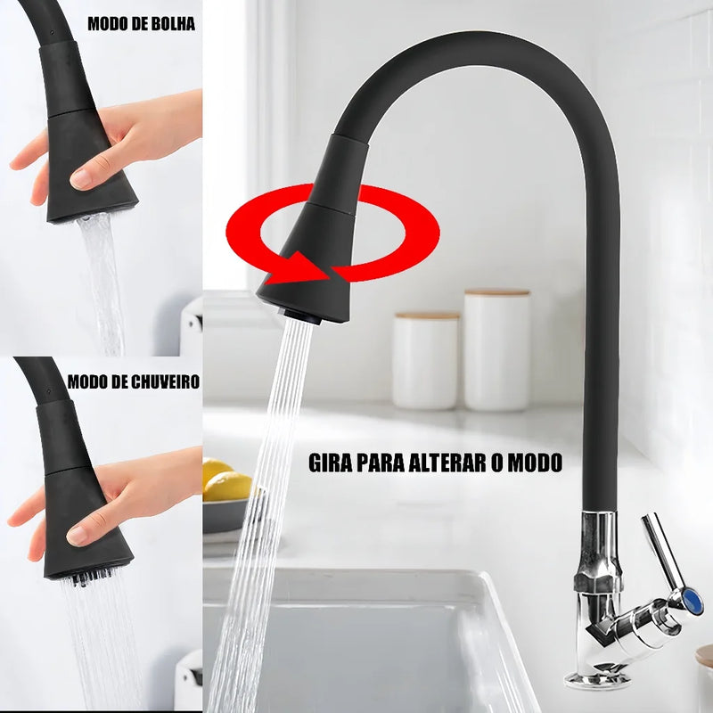 Torneira Gourmet Cozinha Deluxe Para Parede Pia com chuveiro preto flexível de 360 graus