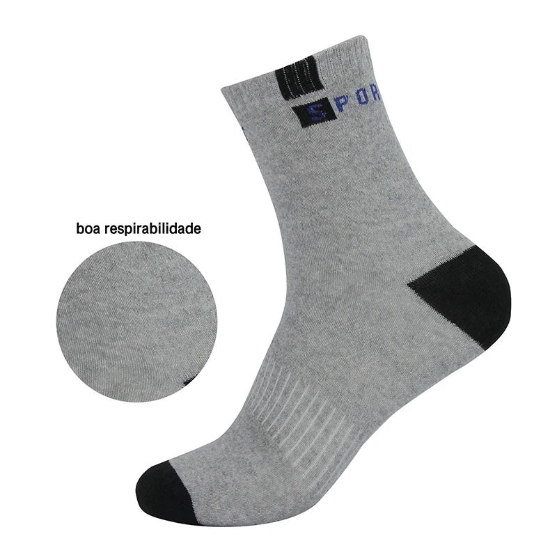 12 Pares de Meias Masculinas de Algodão – Respiráveis, com Algodão, Cano Médio, Esportivas, Verão, Secagem Rápida