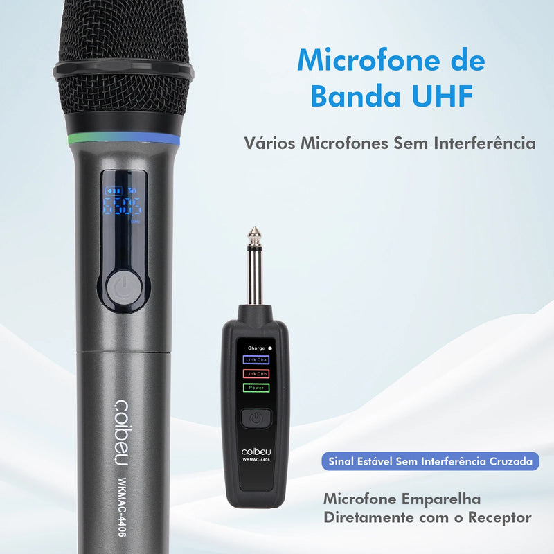 Microfone Profissional Sem Fio com Suporte, Compatível com PC, RGB, UHF Duplo Sem Fio, Ideal para Karaokê, Coibeu, Envio do Brasil.        4o