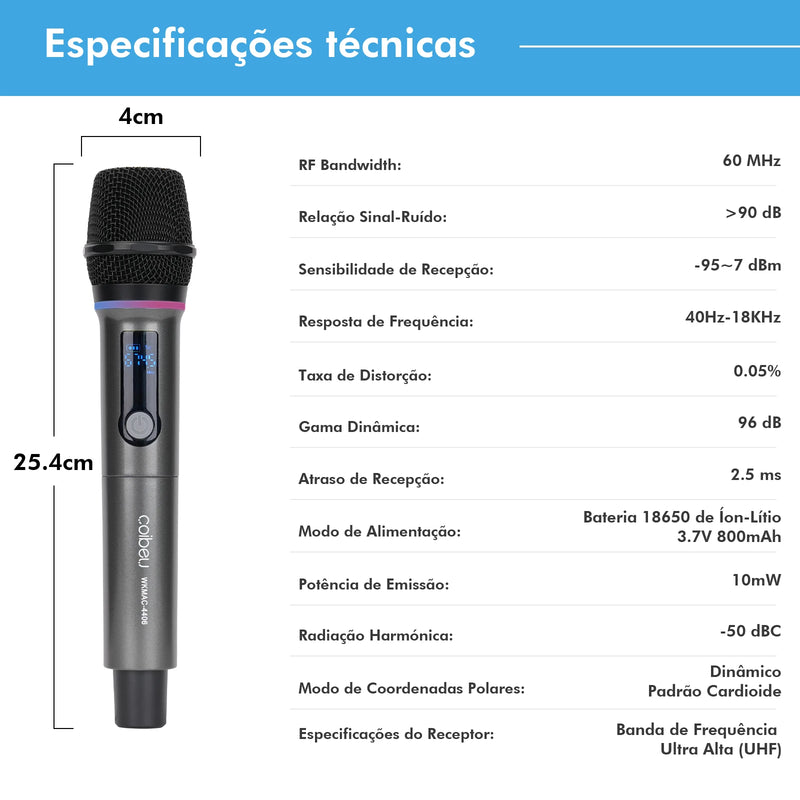 Microfone Profissional Sem Fio com Suporte, Compatível com PC, RGB, UHF Duplo Sem Fio, Ideal para Karaokê, Coibeu, Envio do Brasil.        4o