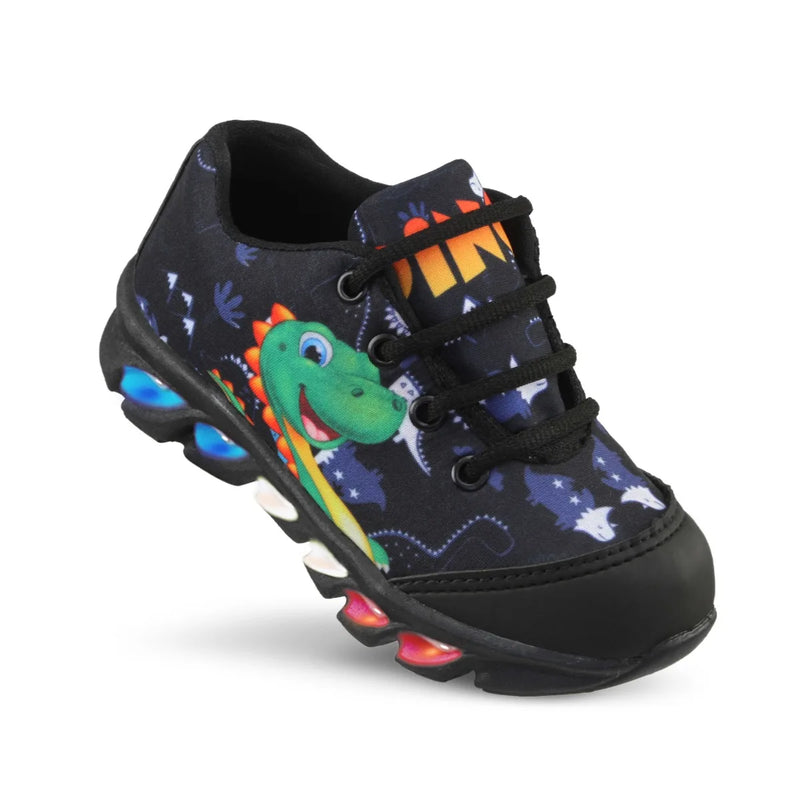 Tênis Infantil Masculino com Luz de LED – Estampa de Dinossauro