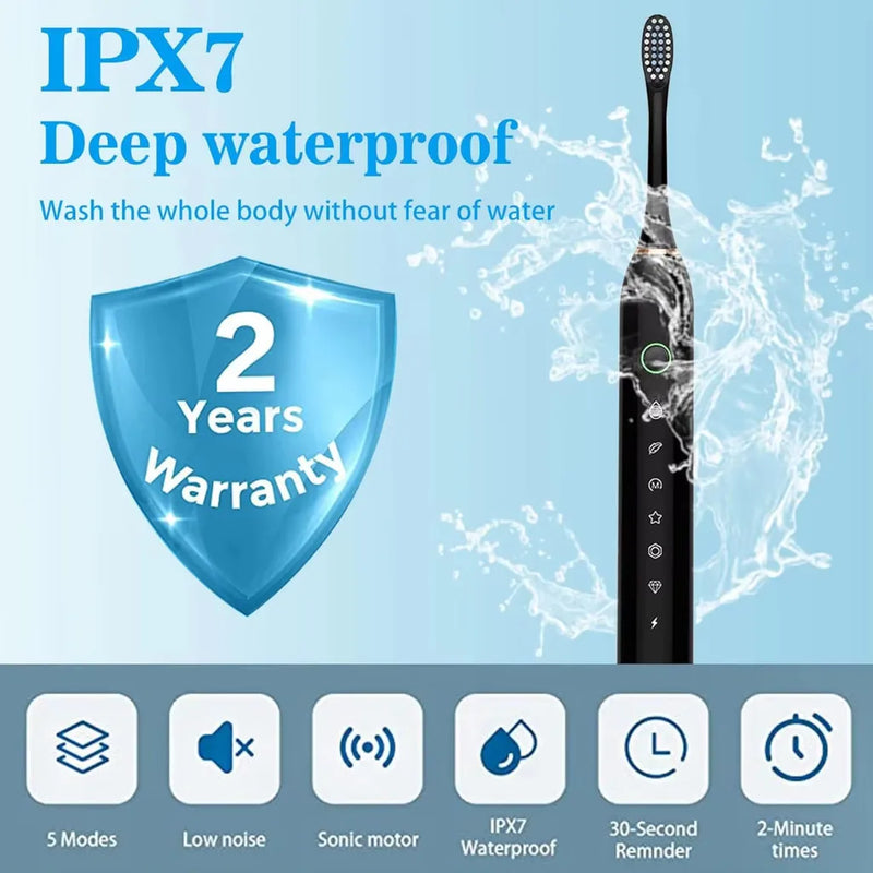 Escova Elétrica Tweek IPX7 com Ultrassom à Prova d'Água e Cabeça Substituível Inteligente