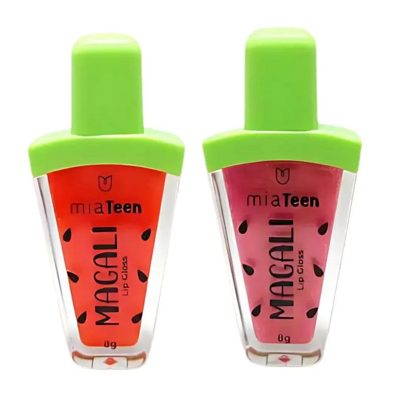 Kit com 2 Lip Gloss Hidratantes Lip Magali Cheiro Melancia Mia Make