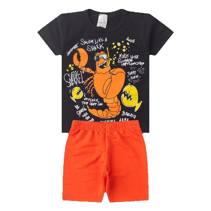 Kit com 2 Conjuntos Masculinos Infantil – Blusinha e Bermuda para Primavera/Verão
