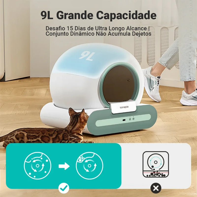 Caixa de Areia Automática Inteligente Newpet para Gatos – 65L, Autolimpante com Controle via App, Desodorizador Iônico