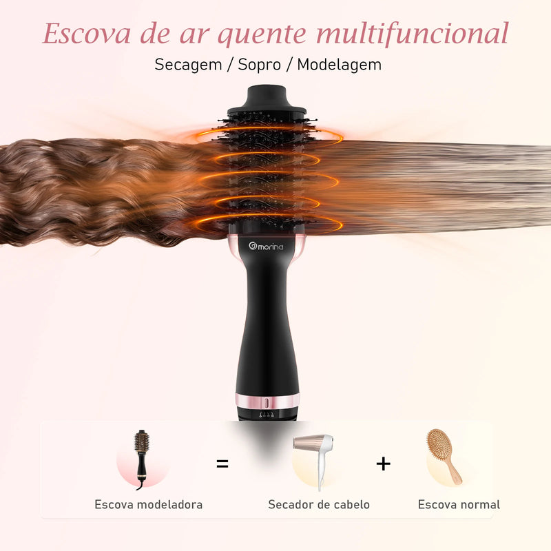 Escova Elétrica 3 em 1 – Chapinha, Modelador e Secador Profissional para Cabelo