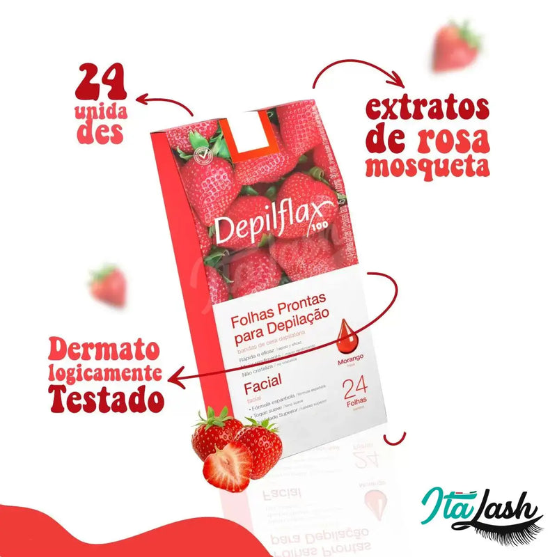 Folhas depilatórias faciais prontas Depilflax - Caixa com 24 unidades