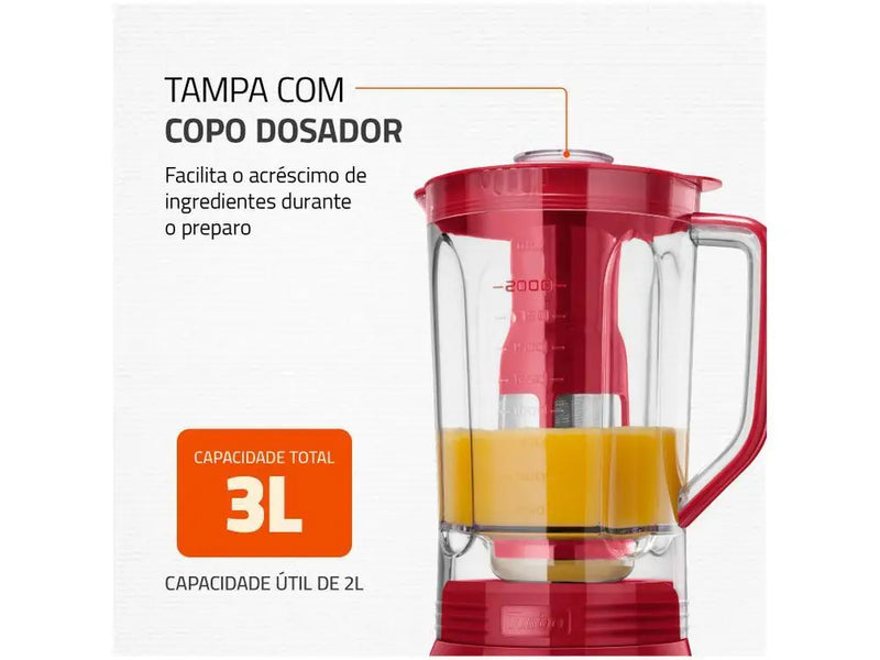 Liquidificador Mondial Turbo L-1100 RI Red - 1100W, Aço Inox, 12 Velocidades com Filtro - 220V