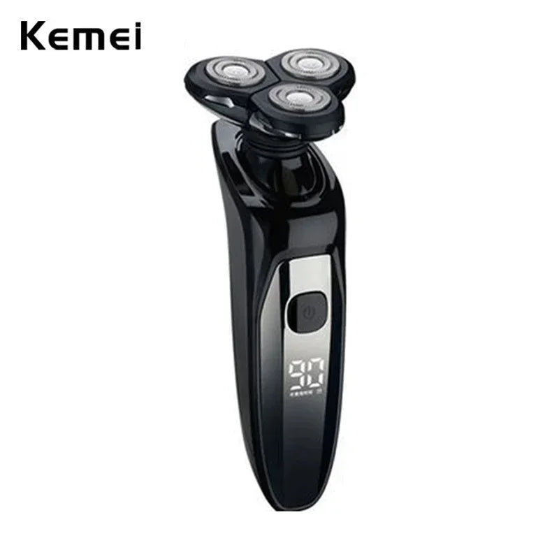Kemei Aparador Elétrico à Prova d’Água com Display LCD – Máquina de Barbear Facial Recarregável para Barba Úmida e Seca KM-1524