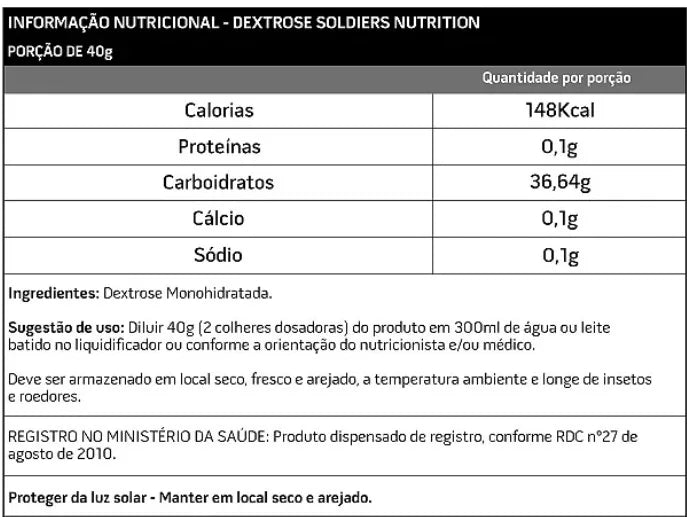 Dextrose 1Kg - 100% Pura Importada - Soldiers Nutrition