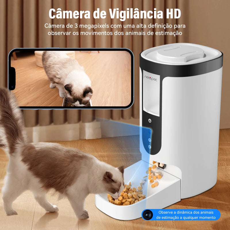 Novo alimentador automático para gatos Newpet 4L, tigela inteligente para pets com APP, câmera, controle remoto, tigelas grandes para cães, dispensador de ração para gatos.
