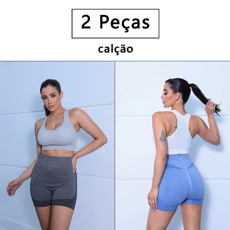 2 Peças, Calças Legging Femininas para Yoga com Controle de Barriga e Glúteos, Cintura Alta, Shorts de Academia para Corrida