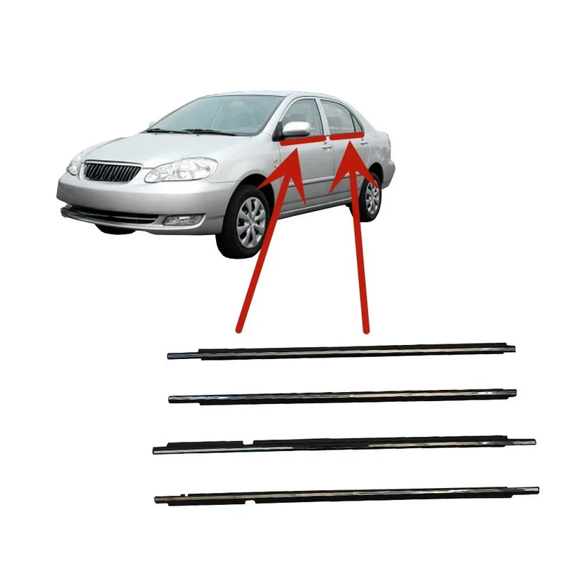 4 Peças de Borracha Externa de Acabamento de Vidros para Toyota Corolla 2003–2008 – Cromado ou Preto