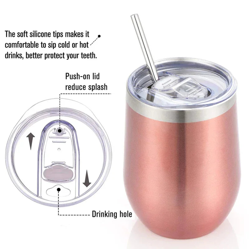 Copo Térmico 350ml com Tampa Tipo Cuia – Aço Inox 304