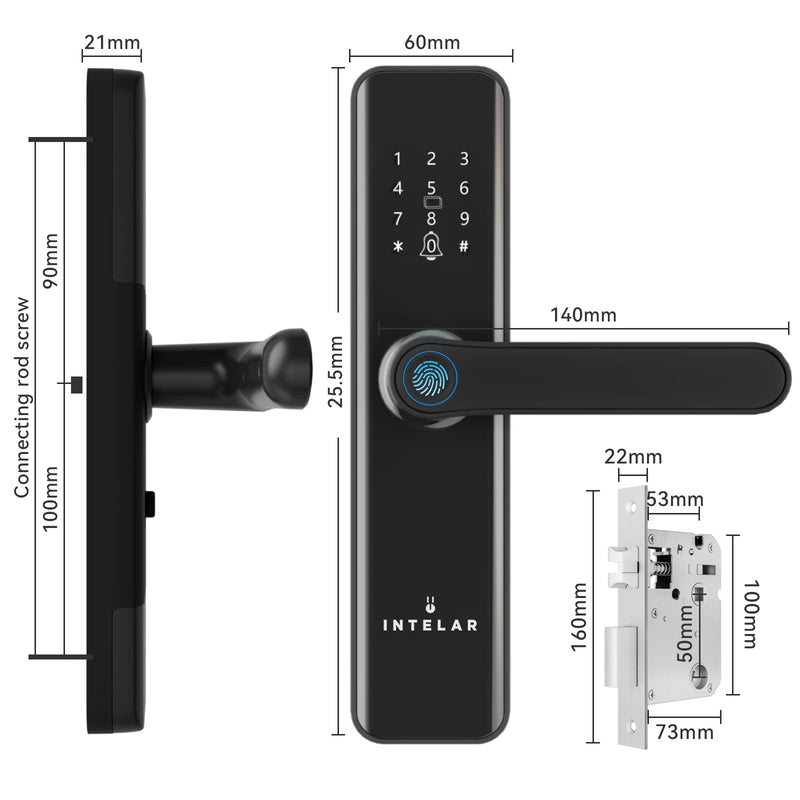 Fechadura Digital Intelar X5 Tuya Wi-Fi – Impressão Digital, Senha e Controle Inteligente  Especificações: